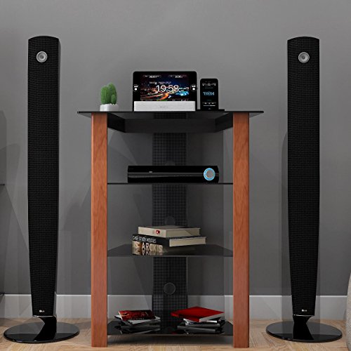 Ryan Rove Ashton Multi-Level Media Component Stand - Living Room Furniture, Home Theater System, Entertainment Center, Console Shelf and Storage Rack - Cable Management, Glass Shelves - Wood Cherry