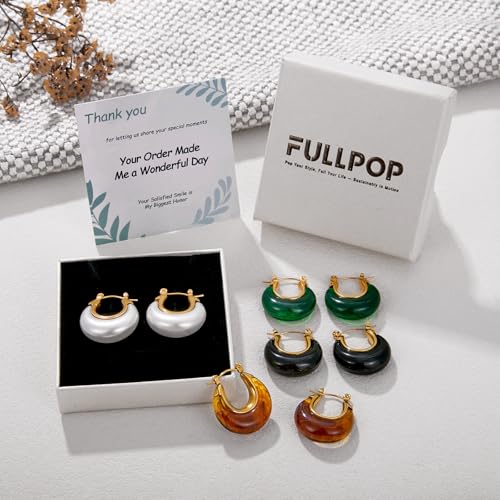 Image of Fullpop Vintage Earrings for Women, Chunky 14K Gold Plated Resin Hoop Earrings Lightweight Hollow Drop Earrings Hypoallergenic Earrings for Women Vintage Anthropologie Jewelry Gifts for Women