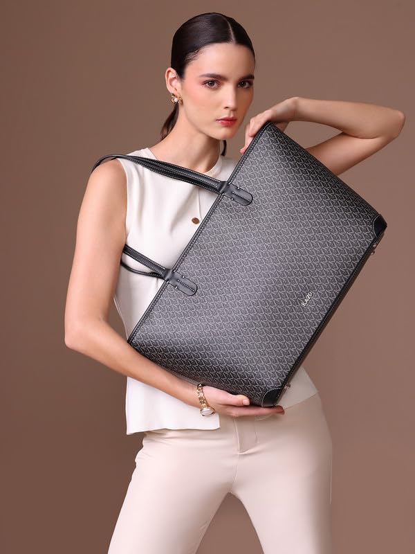 Image of Kazo Marcelle Tote | Premium Faux Leather Handbag for Women | Spacious Printed Shopper with All-Over KZ Logo | Fits 15 inch Laptop