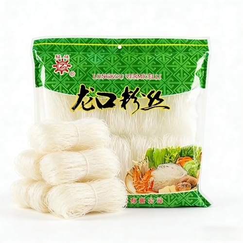 Auténticos fideos de guisantes Longkou, 500 g, sin aditivos, ingredientes puros de guisantes, sabor suave, fideos instantáneos para sopa, fideos, ensalada, olla caliente