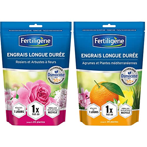 Fertiligène Engrais Longue durée Osmocote Max Rosiers et Arbustes à Fleurs 700g Engrais Longue durée Osmocote Max Agrumes et Plantes méditerranéennes 700g