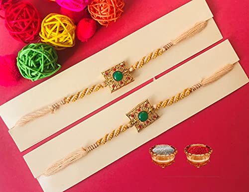 Image of 2 Pcs Chandan Dori Golden Bracelet Rakhi For Brother | Rakhi Combo-190-Two | Red Wristband