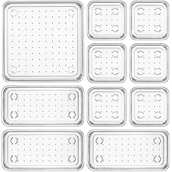 Cajones De Plastico Organizadores Fiambrera 10 Pcs Cajas Organizador Cajones, Bandejas Organizadoras Plastico Transparentes con 3 Tamaños, Cajitas Organizadoras para Maquillaje, Guardar Joyería para Cocina, Baño, Habitación