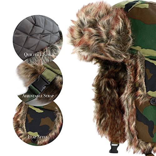 Image of Faux Fur Safety Reflective Aviator Trapper Hat Snow Ski Trooper Winter Cap
