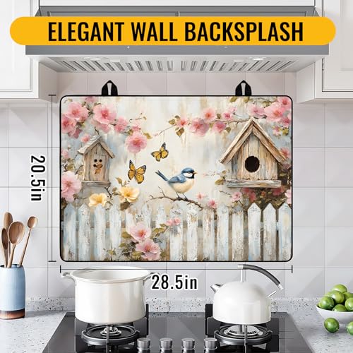 Image of NYZE Stove Cover for Electric and Glass Stove Tops 3-in-1 Stove Mat, Heat Resistant Counter Protector Mat, Non-Slip Surface & Drying Rack (Spring Birdhouse, 28.5 inchLx20.5 inchW)