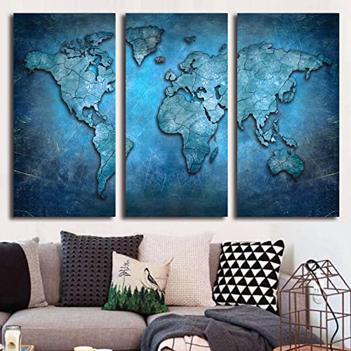 Bild Wandbilder Wohnzimmer Xxl Hd Gedruckt 3 Stück Blaue Weltkarte Malerei Leinwand Weltkarte Poster Bild Leinwand,Noframe,50X70Cm*3Pcs Cover