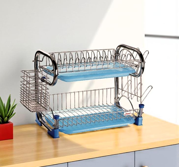Image of AMOL Premium Stainless Steel Dish Rack | Utensils Holder | Vessels Stand | Kitchen Organizer | Drainboard Stand | Glass Hanger | Cutlery Holder | Plate Drainer | Kitchen Rack