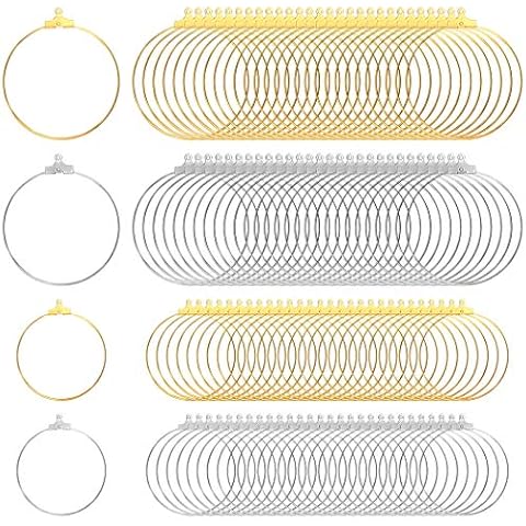 Tongcloud 120pcs Round Beading Hoop Earring Finding Component Accessories for Jewelry Making 2 Size (Gold and Sliver, 30mm and 40mm) Cover