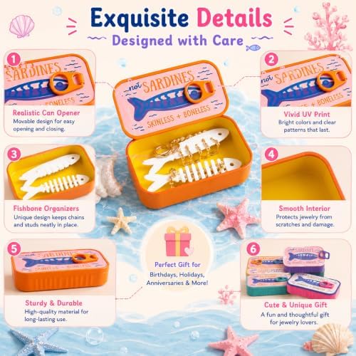 expgaze Sardines Travel Jewelry Box, Sardine Tin Jewelry Box, 3d Printed Sardine Tin Like Jewelry Case, with Fish-Shaped Holders for Earrings and Charms, Portable Earring Organizer (Multicolor K) — view 6