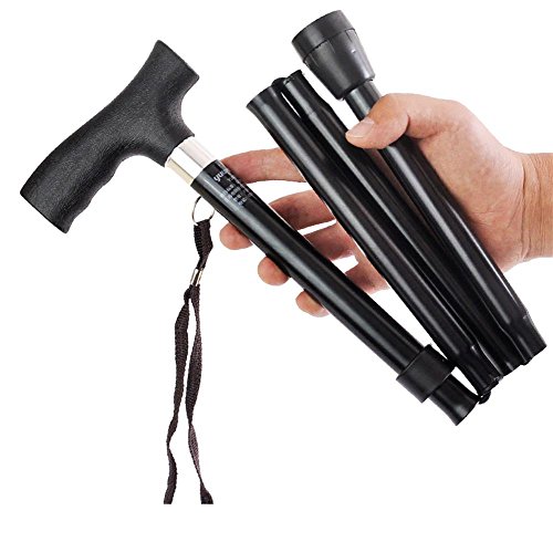 D&F-Newest Design Adjustable Aluminum Alloy Metal Folding Cane Walking Sticks Height and Non Slip Rubber Base Walking Stick Black