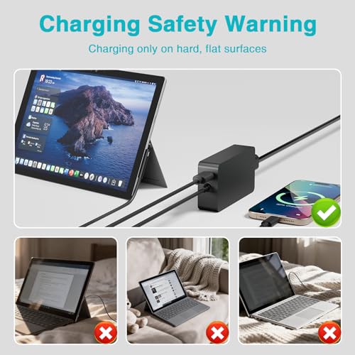 Image of 65W Charger Compatible with Microsoft Surface Pro 11, 10, 9, 8, 7+, 7, 6, 5, 4, 3, X, Power Adapter for Windows Surface Laptop 7 /6 /5 /4 /3 /2 /1, Go Tablet, Book 3 /2 /1, Support 44W, 36W, LED, 10FT