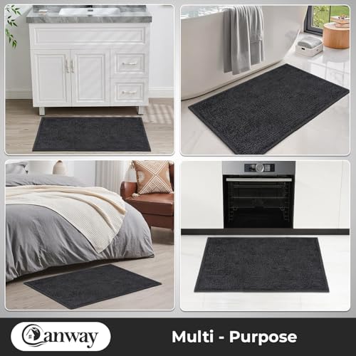 Image of CANWAY 1100 GSM | Pack of 3|50x35 Cm Premium Microfiber Floor Mat | Ultra Soft & Super Absorbent | Anti-Slip Backing | Quick Dry Bath, Bathroom & Kitchen Mat|Dark-Grey