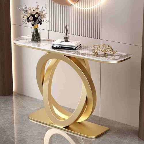 Moderna mesa consola estrecha, mesa de entrada larga con patas geométricas de metal, elegante mesa de sofá para sala de estar, pasillo y área de recepción
