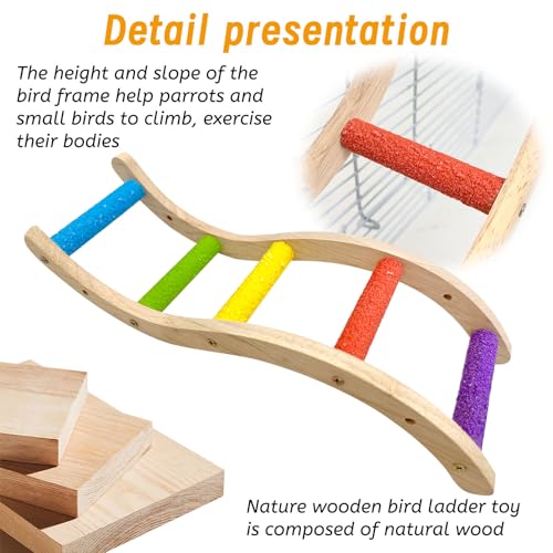 Image of Hamiledyi Nature Wooden Bird Ladder Pet Parrots Climb Bridge Exercise Stands for Parakeet Climbing Chewing Bridge Bird Cage Accessories for Cockatiel Parakeet Lovebirds Budgie