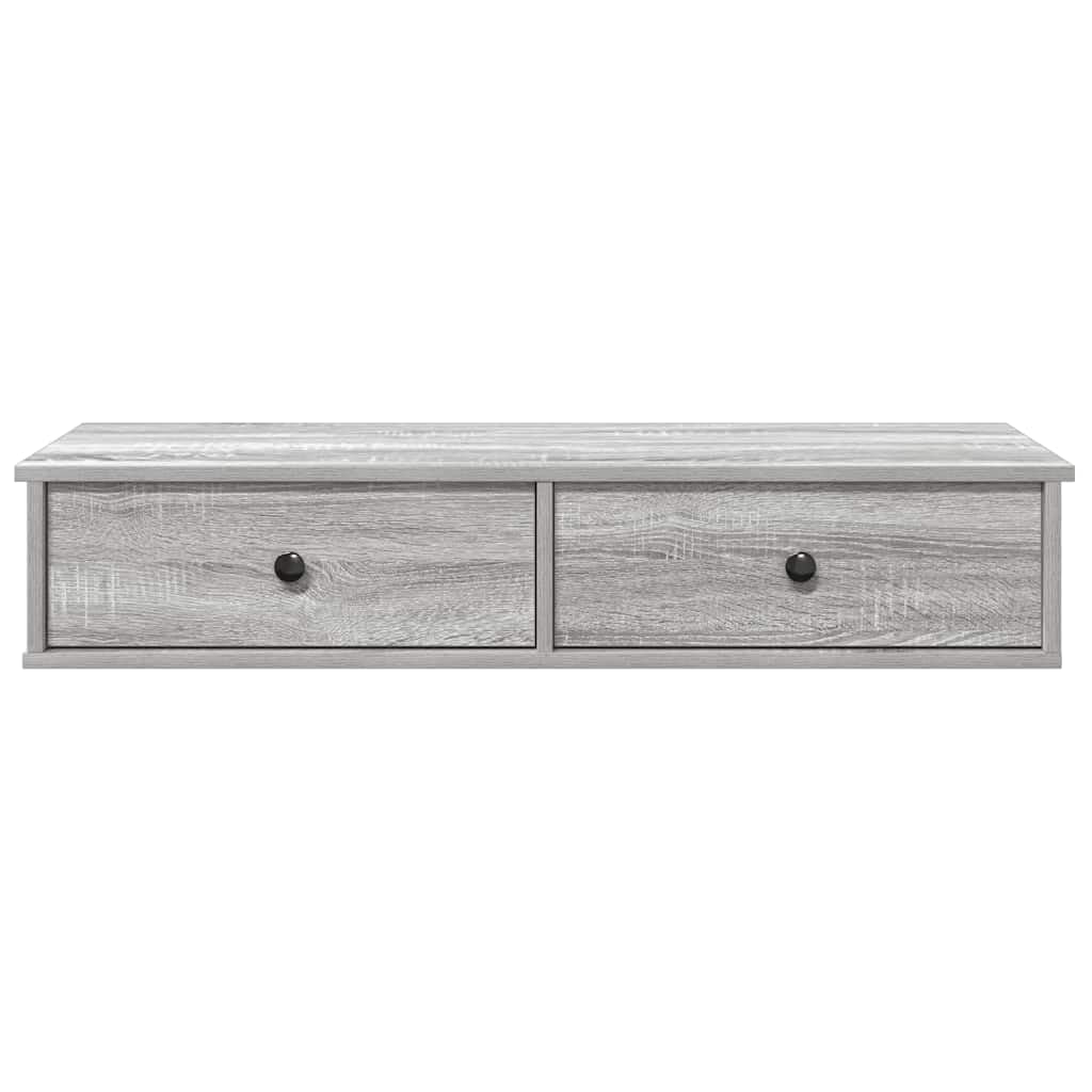 Homgoday Estante de Pared con cajones Madera contrachapada Roble Ahumado Estantería de Pared Colgante Flotante Almacenamiento Espacio Decoración Artículos Diarios en Familia