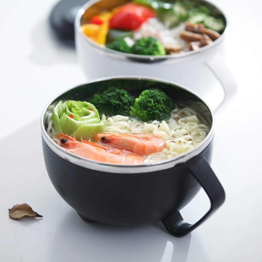 Pudełka Bento Gorący Makaron Ze Stali Nierdzewnej Miska Zupy Ryżowej Z Uchwytem Pojemnik Na Jedzenie Lunch Box(Black)