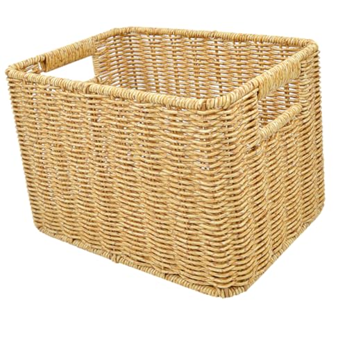 DECOMELODY Cesta de Almacenamiento Tejida de Imitación Ratán para Escritorio Gran Capacidad Resistente y Práctica Organizador Multifunción para Ropa y Objetos Domésticos