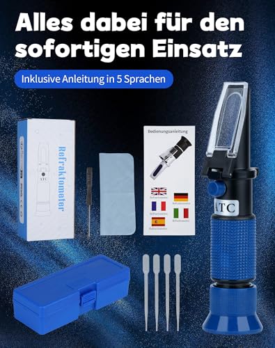 LUNEKUCK 4-in-1 Frostschutz Refraktometer Frostschutzprüfer kühlmittel Tester für Ethylenglykol(G11,G12), Propylenglykol(G13) Gefrierpunkt von Kühlwasser Scheibenwasser AdBlue Batteriesäure