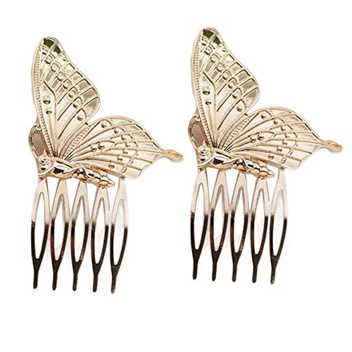4 Pcs Retro Gold Color Butterfly Mini Side Combs DIY Bridal Hair Accessories Decorative Metal Hair Combs, 1.6 Inches