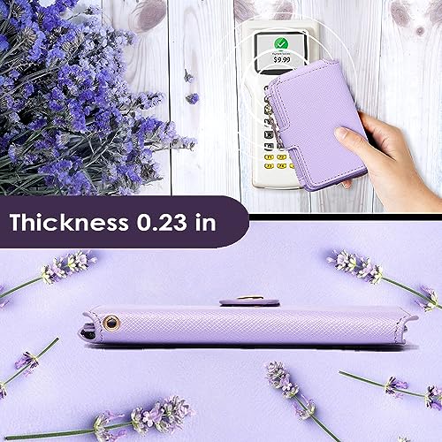 Image of M-Plateau RFID Blocking Keychain Wallet With Leather Wrist Strap | Keychain Wristlet, Womens Card Holder with Zipper Coin Pocket and ID Window (Lavender)