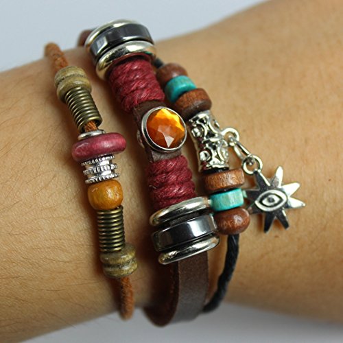 More Fun The Start Alloy Pendant Woven Handmade Multistrand Leather Wrap Bracelet,Adjustable #TOP3