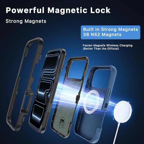 Image of M MYBAT PRO for iPhone 17 Pro Case with Belt Clip Holster,[Compatible with Magsafe] w /Screen Protector,Anti-Drop,Shockproof,w 360Rotating Kickstand,Heavy Duty Protection (Blue)