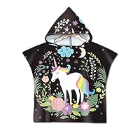 QKURT Serviette Poncho Licorne Pour Enfants - Serviette De Plage Avec Capuche Et Sac Portable, Idéal Filles 5-12 Ans