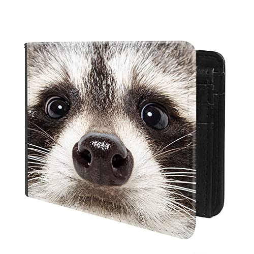 (Raccoon Face Muzzle Front Pocket Slim Bifold Leather Wallet RFID Blocking with ID Window for Men