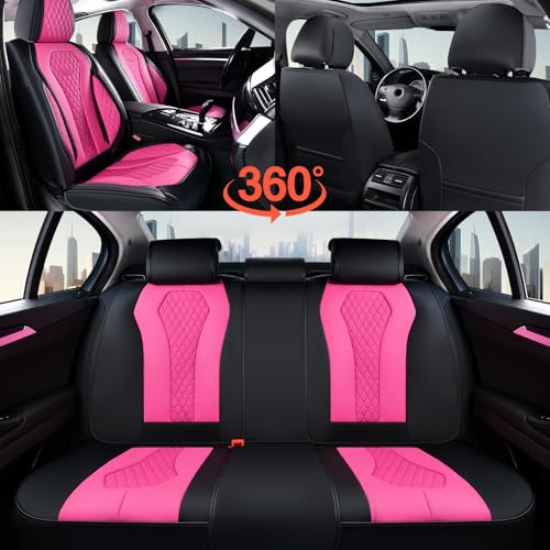 Image of Coverado Auto Seat Covers, Car Seat Covers Full Set, Rose Car Seat Cover, Driver Seat Covers Front Seats Rear Seat Cover, Luxury Car Seat Cushion,Leather Seat Cover Seat Protector Fit for Most Cars