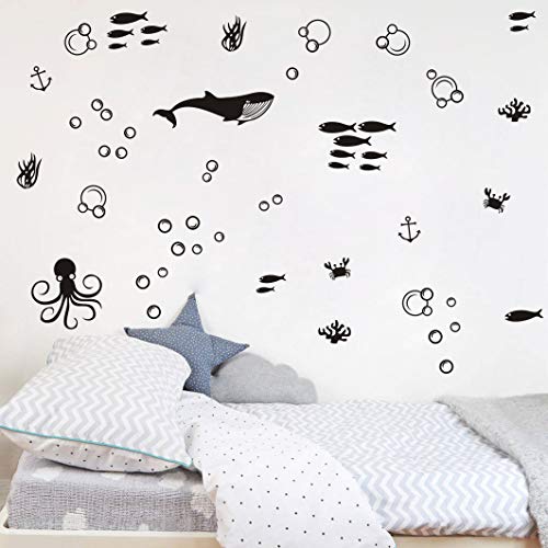 Vinilos decorativos marinos para pared en negro miniatura 3