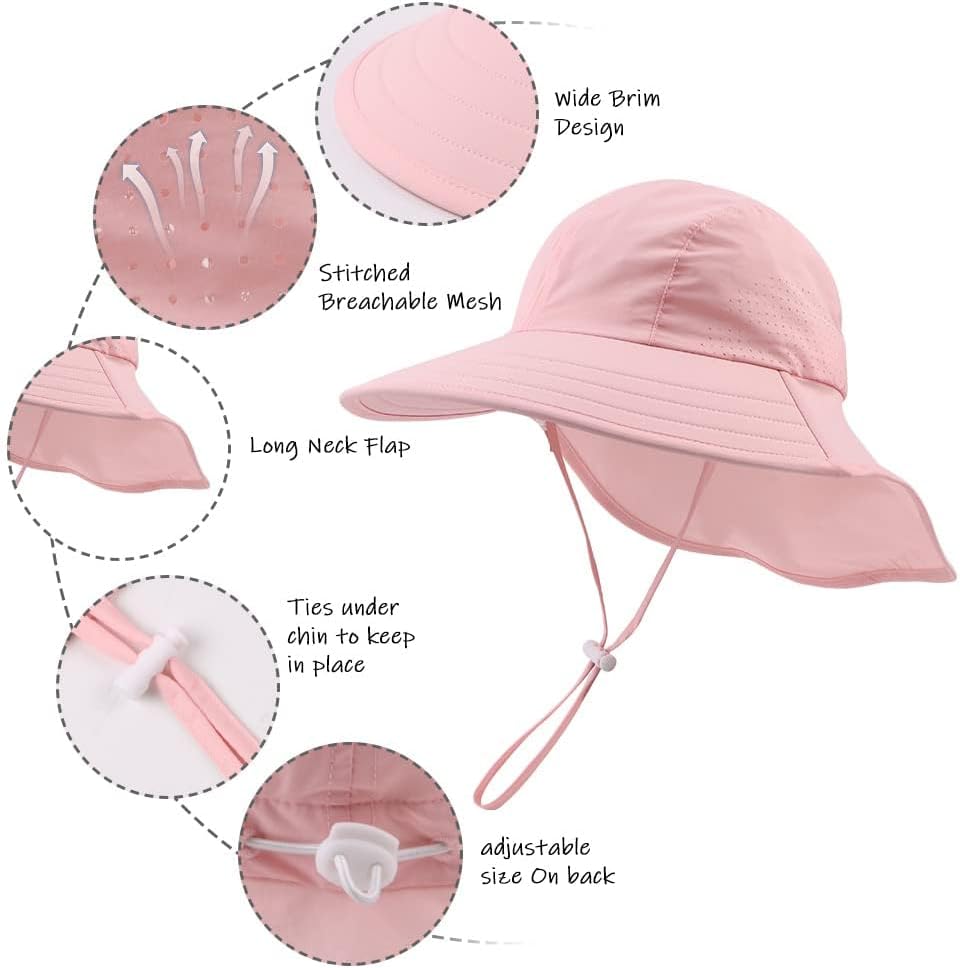 Toddler Summer Hat with Neck Flap Waterproof Kids Swim Hat Baby UV Protection Sun Hats Beach Cap for Boys Girls - Image 4