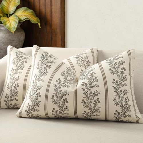 Vintage Throw Pillow Covers 12x20 Set of 2, Striped Floral Pillow...