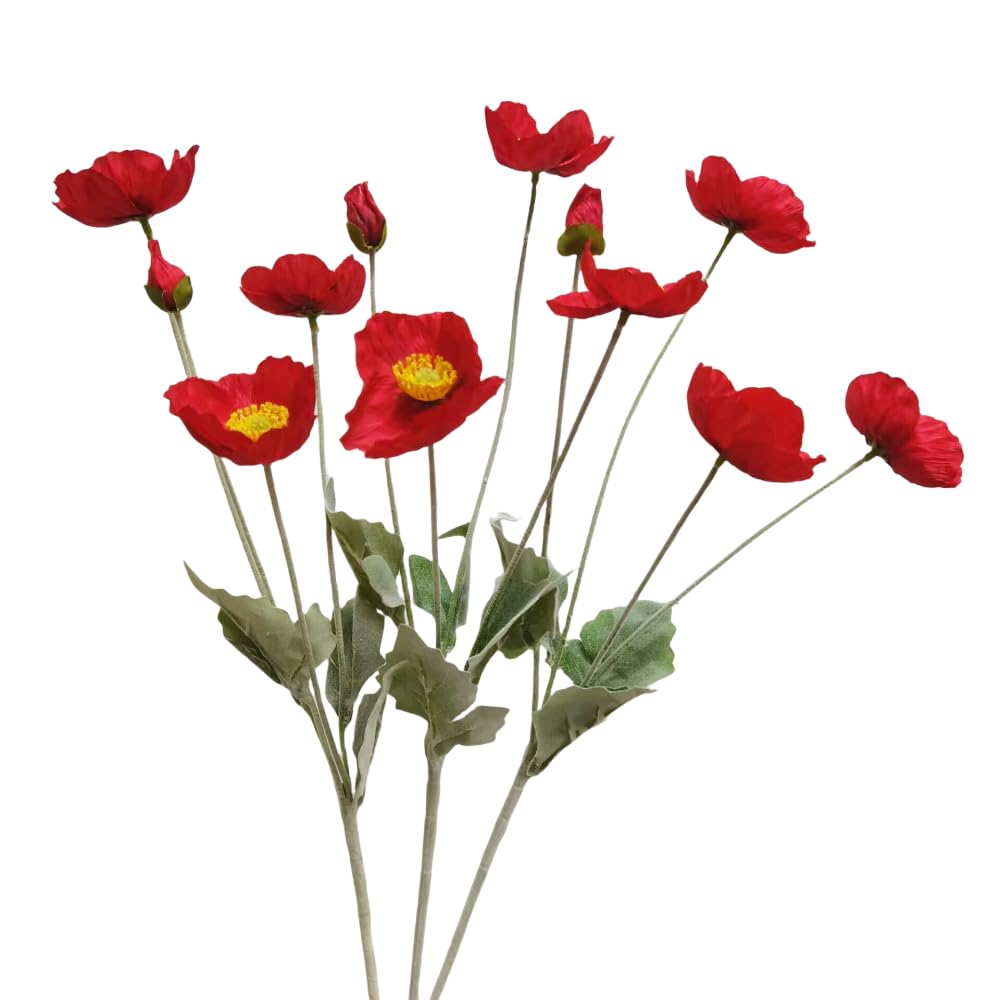 3 Pieces Red Poppies Flowers Artificial,23"Ranunculus Artificial Flowers,Silk Flowers with Stems,Faux Flower Stems for Wedding,Party,Garden Outdoor Indoor Decor Flower Arrangements for Table (Red) — image 1
