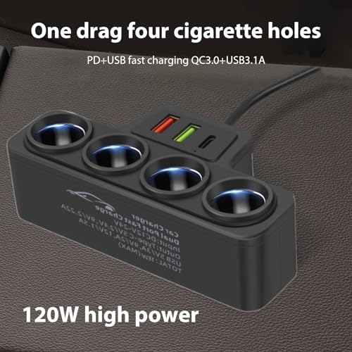 Adapter ?adowarki samochodowej, 12 V, 24 V, szybkie ?adowanie, ?adowarka samochodowa, falownik, 120 W, rozdzielacz gniazda zapalniczki, adapter elektroniki samochodowej do SUV-a, offroadu