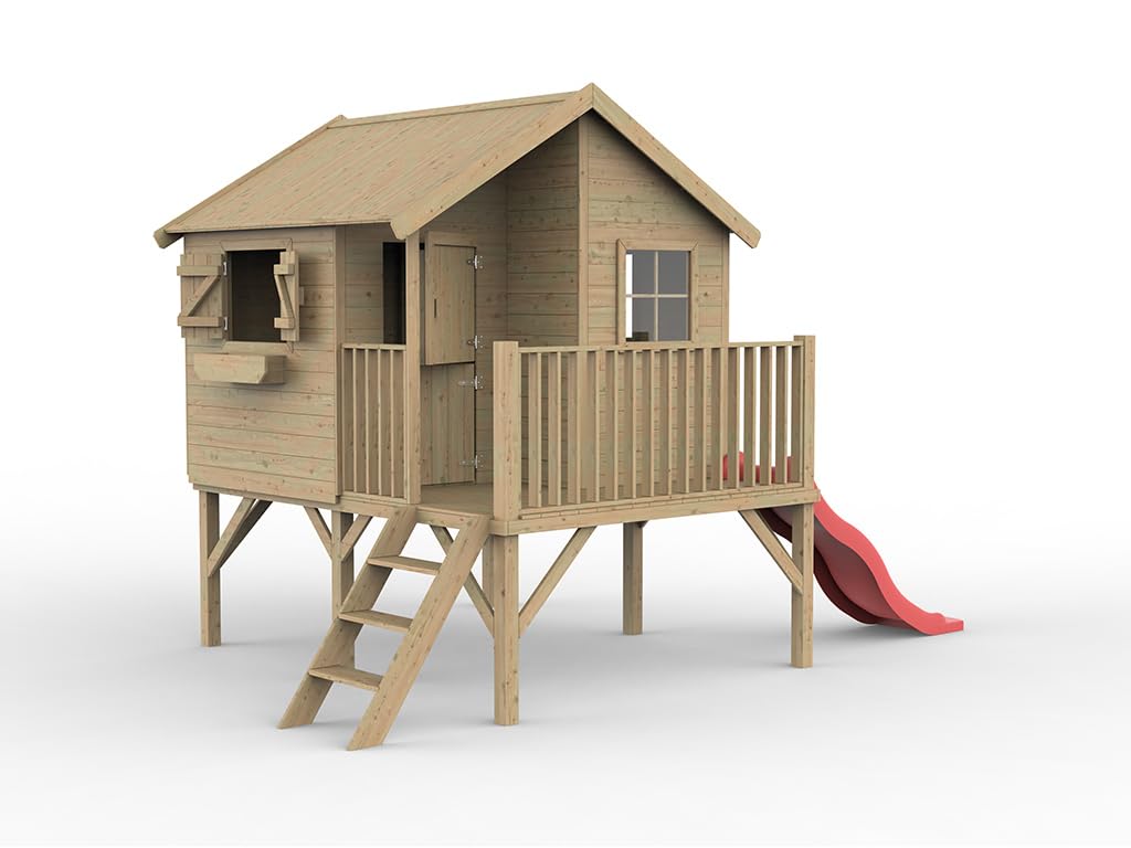 Stelzenhaus Brüssel KDI | 174x226x250 cm | Kesseldruckimprägniert | Mit Veranda, Fußboden & 3 Fenstern | 80 cm Podesthöhe | Kinder Spielhaus