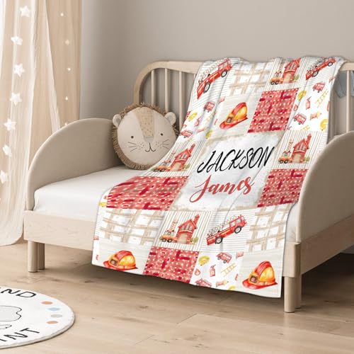 Image of Personalized Fire Trucks Firefighter Custom Baby Blanket Gifts for Boys Girls Super Soft Blanket Swaddle Newborn Cozy Receiving Blanket Stroller Throw 40x30 in for Puppy