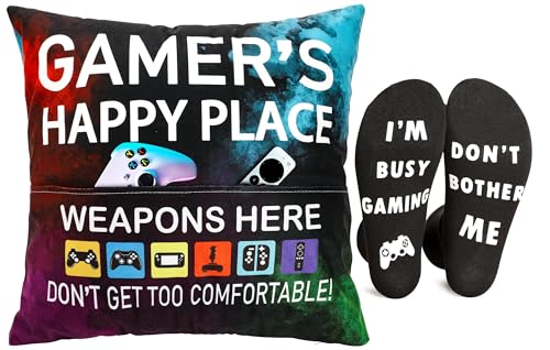 OCCdesign Gamer Gifts for Teenage Boys Men, Gaming Room Decoration, Gamer Pillow Cover and Game Socks Gifts Set, Christmas Stocking Stuffers for Teens Boys Girls Men Father Boyfriends 18\" x 18\" - Thumbnail 7