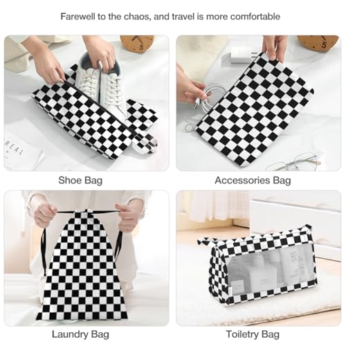 Image of 8 Set Packing Cubes for Suitcases,Packing Cubes with Shoe Bag, Cosmetics Bag, Clothing Bag, Accessories Bags Packing Cubes for Travel Luggage Organizer Women Men(Black White Checkered)
