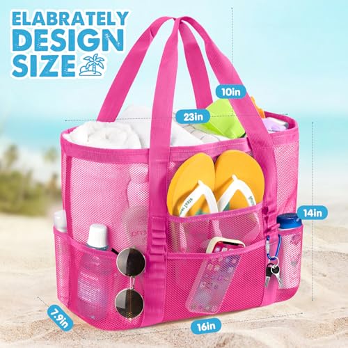 KPX Mesh Beach Bag, Large Beach Tote Bags for Women Foldable Mesh Swimming Pool Bag with Mini Pockets - Sandproof, Waterproof4