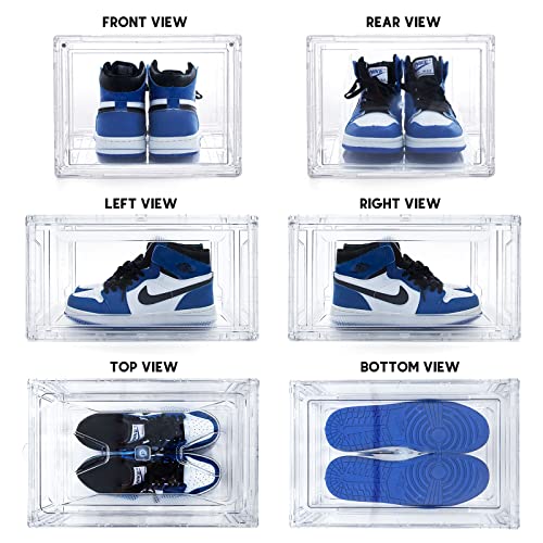 12 Pack Acrylic Clear Shoe Boxes– Ultra Clear Plastic Stackable Sneaker Storage For Sneakerhead. Professional Grade Shoe Display Case With Magnetic Door .Boots And Hat Organizer.fits Us Size 15 #TOP2