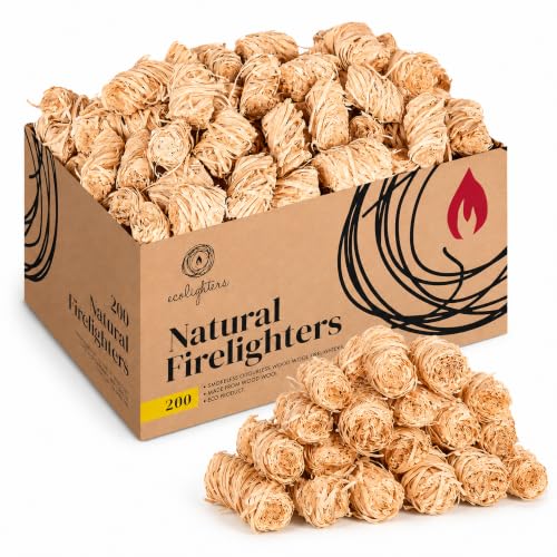 Ecolighters 200 Natural Firelighters Wood Wool Fire Lighters for Wood Burners BBQ Stove Pizza Oven and Fire Starters Large 2.1 kg Box