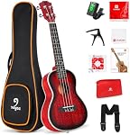 Vangoa Ukulele for Beginners, 23 Inch Ukulele Kit Mahogany Bundle Concert Ukulele Professional Hawaiian Starter Uke Kit with Gig Bag, Red