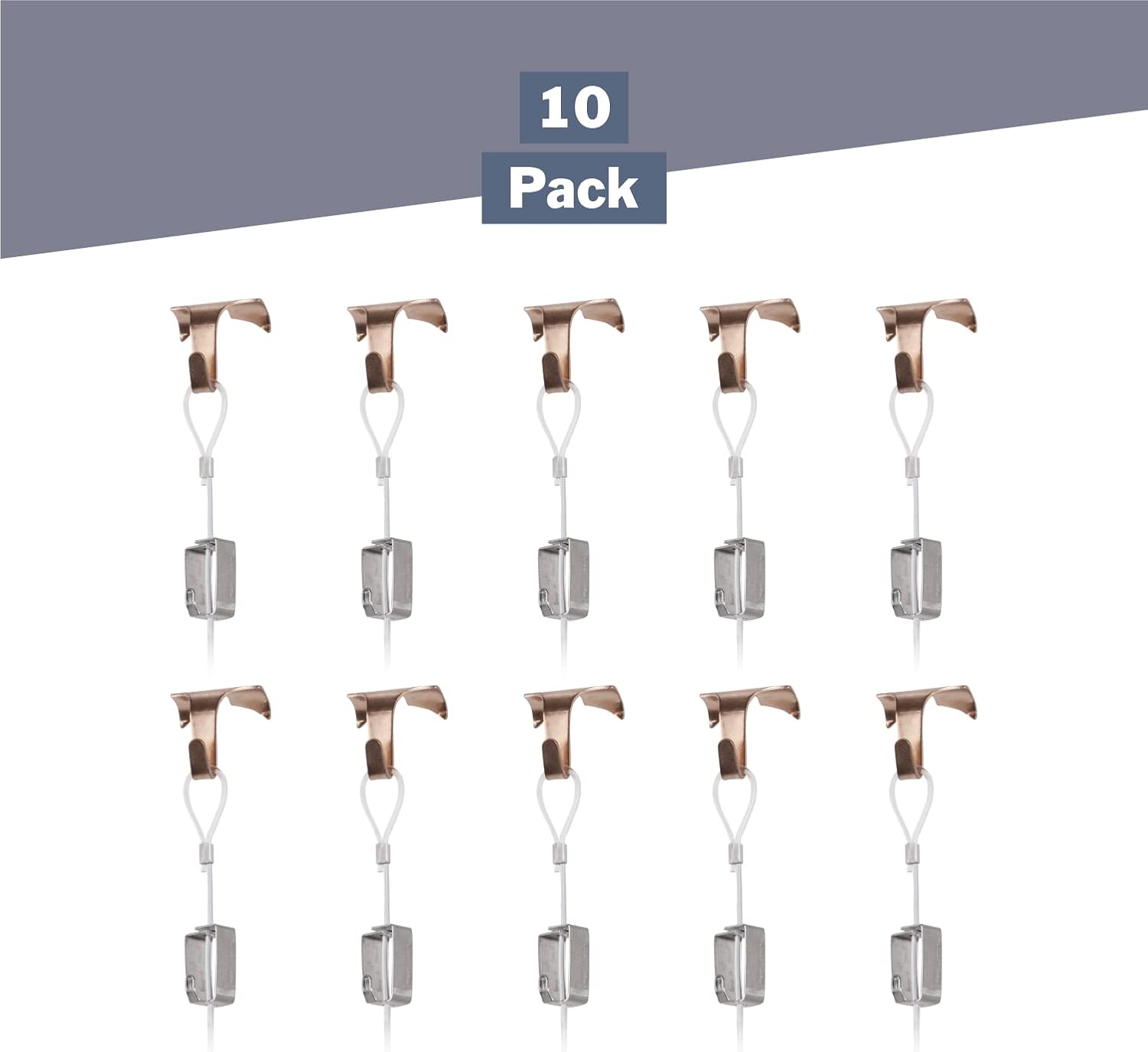 10 Pack each STAS Moulding Hooks + Perlon Cords with Loop + Smartspring Hooks (39" perlon cord, Brass / Gold)