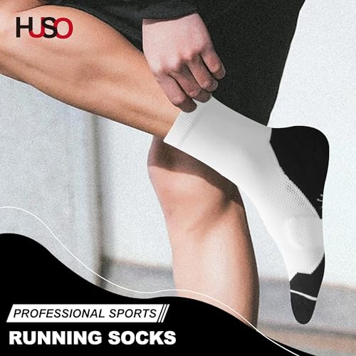 HUSO Compression Ankle Running Socks: Athletic Socks for Men Women with Cushion,Work Hiking Basketball Sport Socks 3 Pairs3