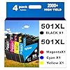 PayForLess LC501XL LC501 Ink Cartridges for Brother LC501 Ink Cartridges 501 501XL for Brother MFC-J1260DW MFC-J1360DW MFC-J1410DW Printer 4 Pack (1 Black, 1 Cyan, 1 Magenta, 1 Yellow)