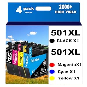 PayForLess LC501XL LC501 Ink Cartridges for Brother LC501 Ink Cartridges 501 501XL for Brother MFC-J1260DW MFC-J1360DW MFC-J1410DW Printer 4 Pack (1 Black, 1 Cyan, 1 Magenta, 1 Yellow)