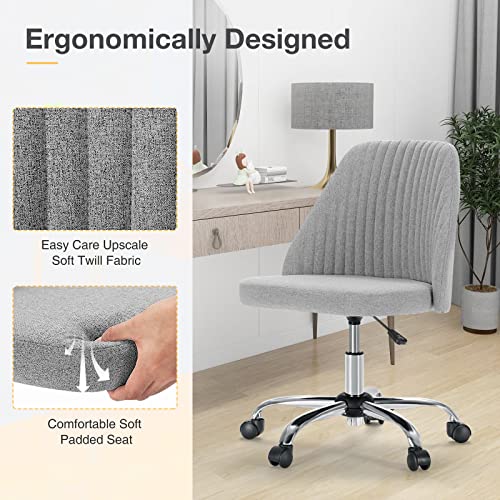 Home Office Desk Chair Office Chairs Armless Cute Chair with Wheels Computer Chair Modern Task Chair Twill Fabric Upholstered Vanity Chair for Bedroom, Living Room, Makeup, Grey Home Office Desk Chair Office Chairs Armless Cute Chair with Wheels Computer Chair Modern Task Chair Twill Fabric Upholstered Vanity Chair for Bedroom, Living Room, Makeup, Grey