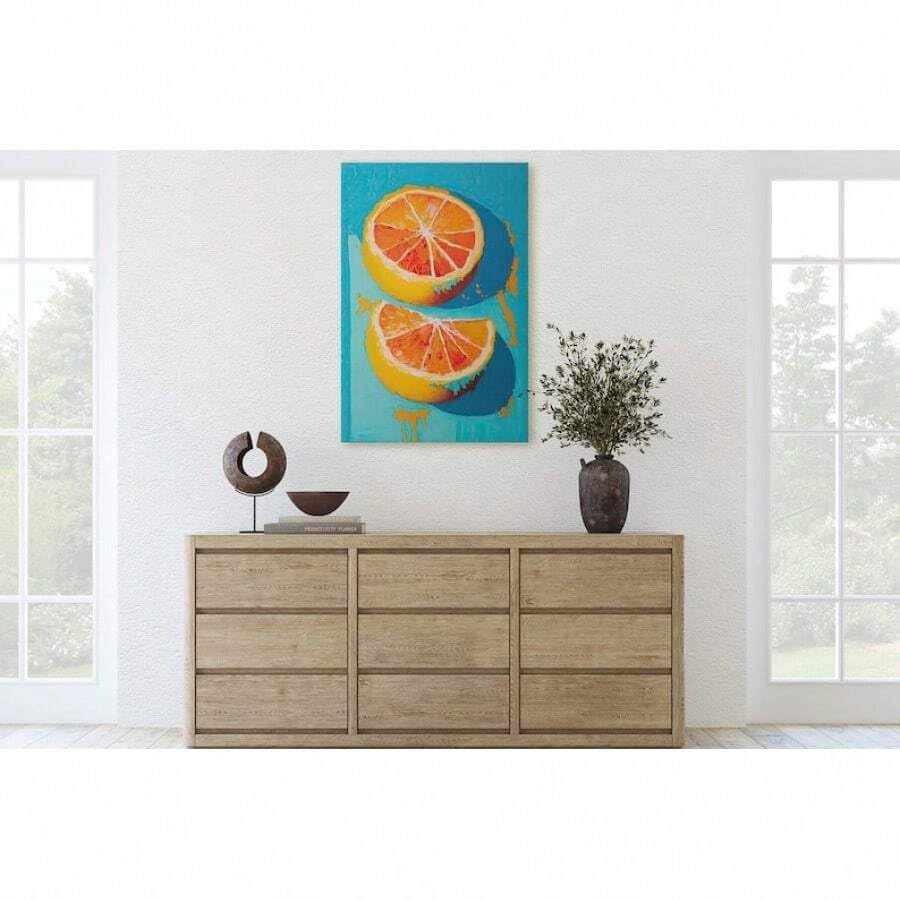 Peinture orange nature morte contemporaine en toile 60x90cm