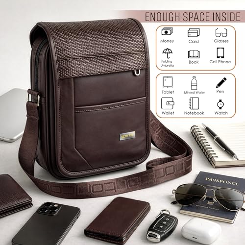 Image of Storite PU Leather Messenger Bag, Dark Brown, 20.5x6x30 cm