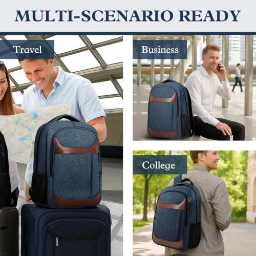 Image of Travel Laptop Backpack 17 Inch, Professional Travel Backpack for Men Women with LifetimeWarranty, Airline Approved Big Large Business Work College Computer Backpack, Blue Brown
